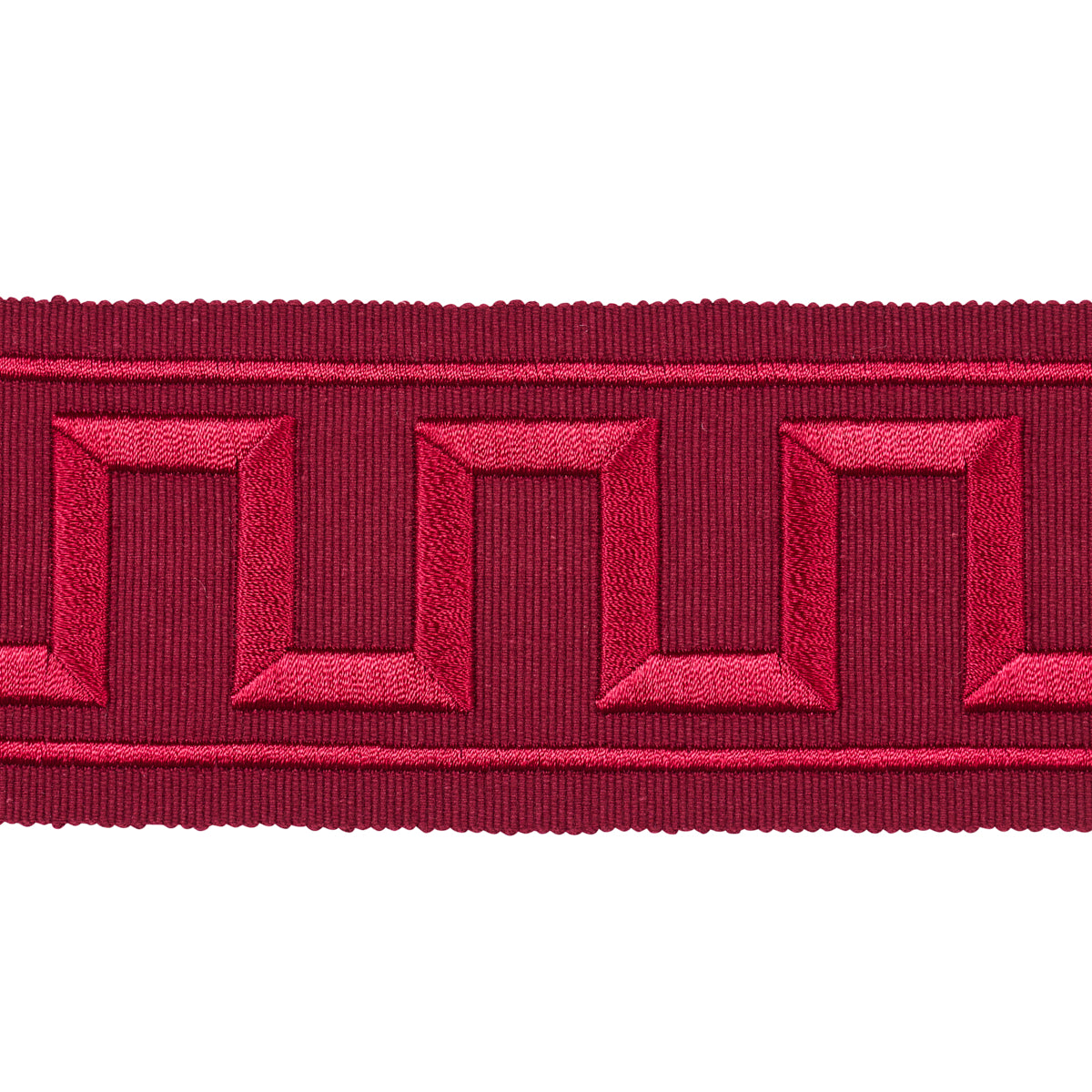 Purchase 70805 | Greek Key Embroidered Tape, Burgundy - Schumacher Trim