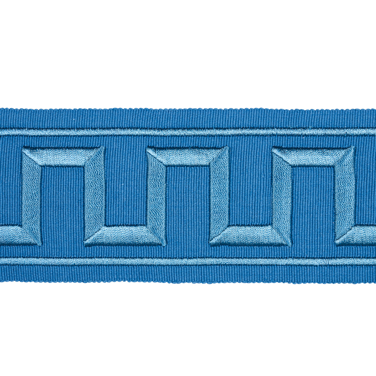 Purchase 70806 | Greek Key Embroidered Tape, Teal - Schumacher Trim