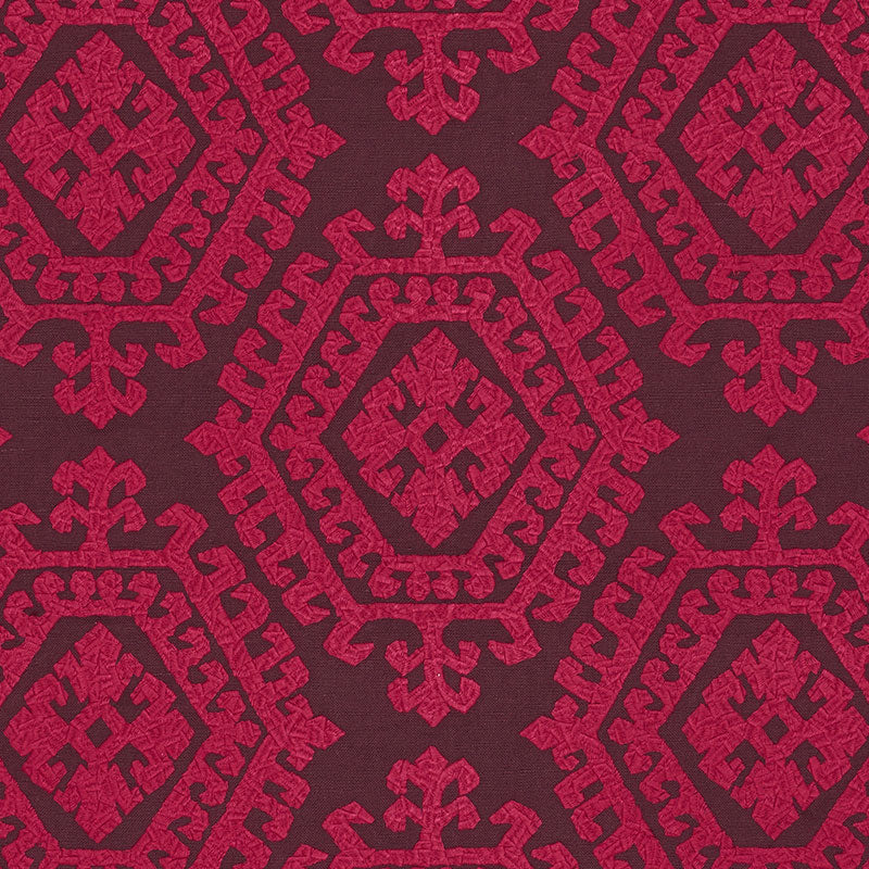Looking 71943 Omar Embroidery Berry by Schumacher Fabric