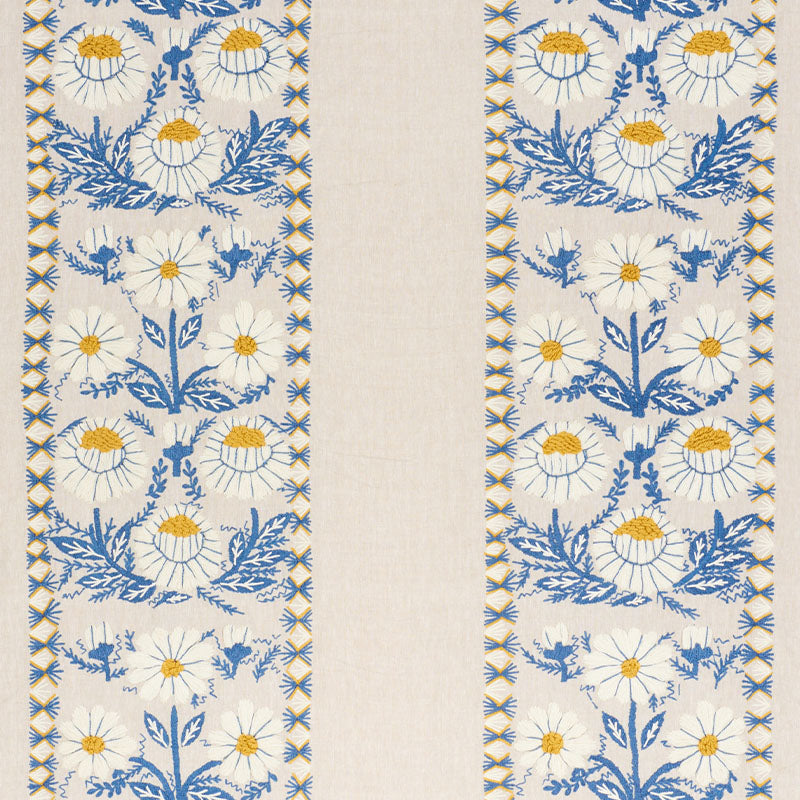 Find 72332 Marguerite Embroidery Blue & Ochre by Schumacher Fabric