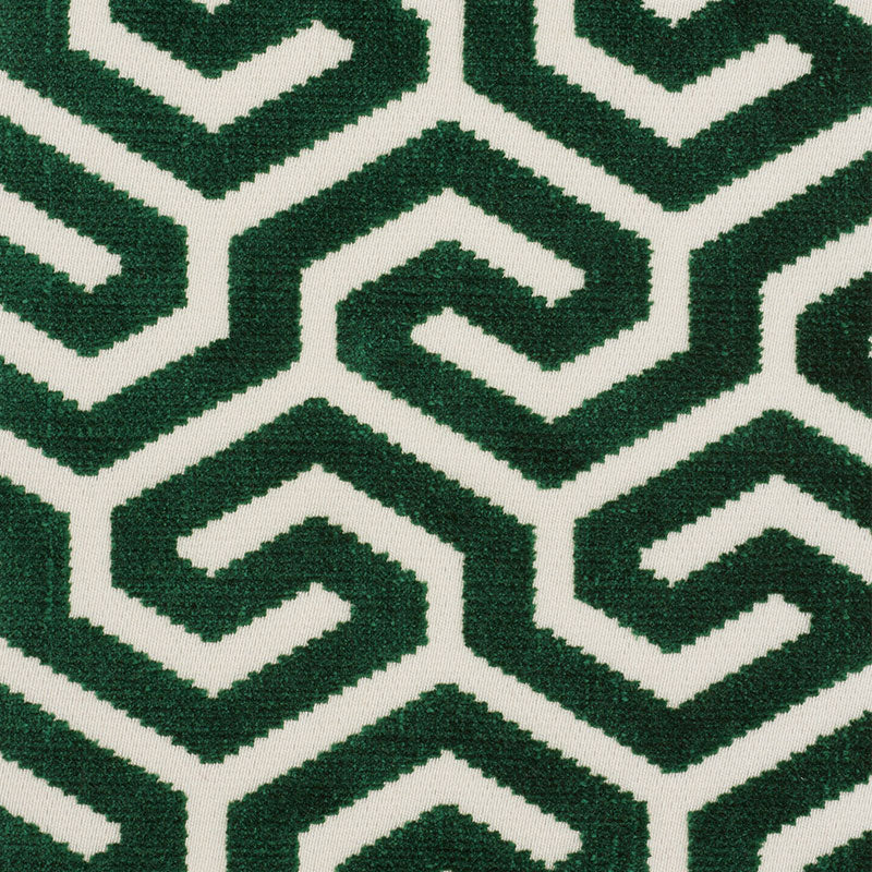 View 73103 Ming Fret Velvet Emerald by Schumacher Fabric