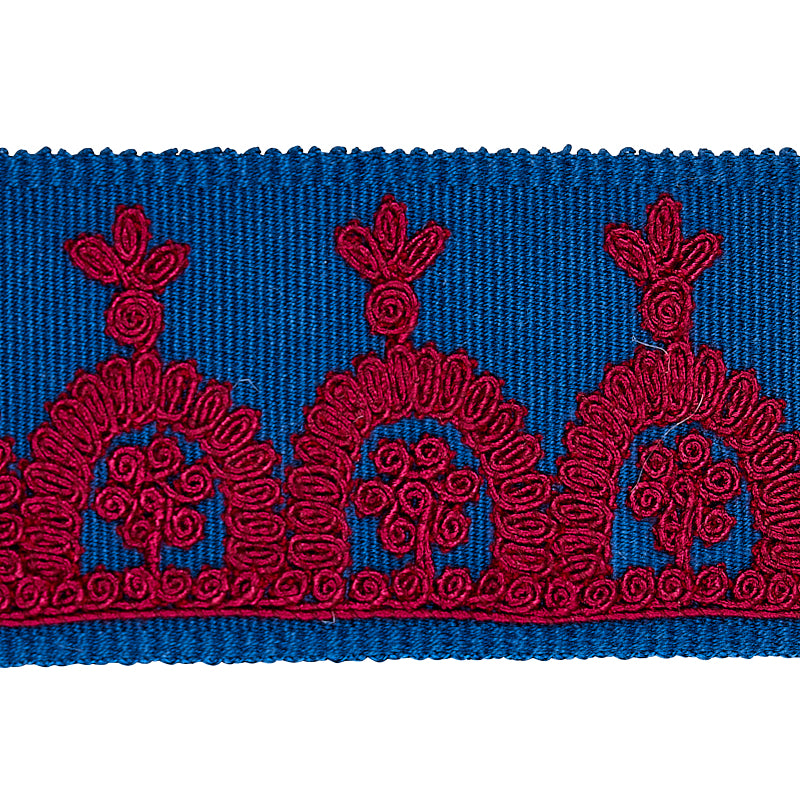 Purchase 74156 | Noelia Embroidered Tape, Red On Blue - Schumacher Trim