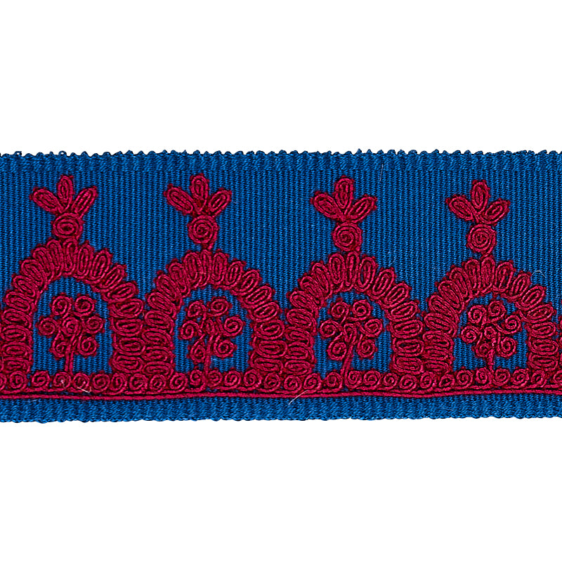 Purchase 74156 | Noelia Embroidered Tape, Red On Blue - Schumacher Trim