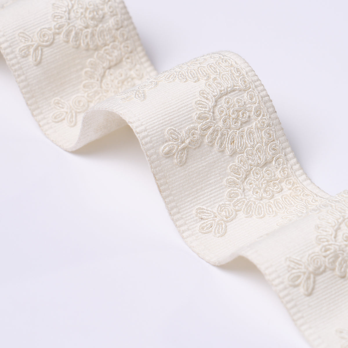 Purchase 74158 | Noelia Embroidered Tape, White - Schumacher Trim