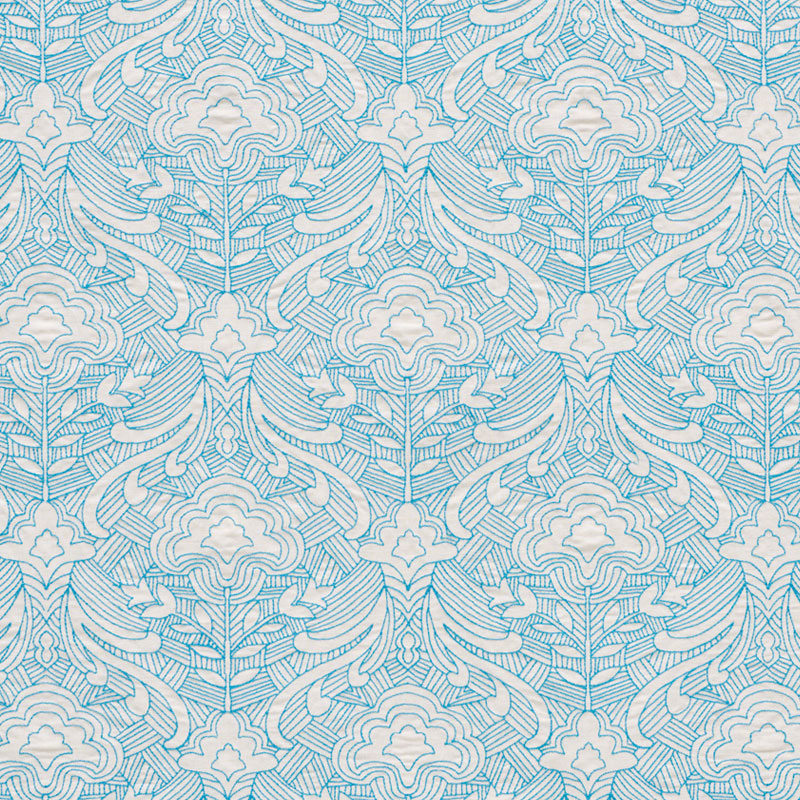 Save 76160 Hendrix Embroidery Blue by Schumacher Fabric