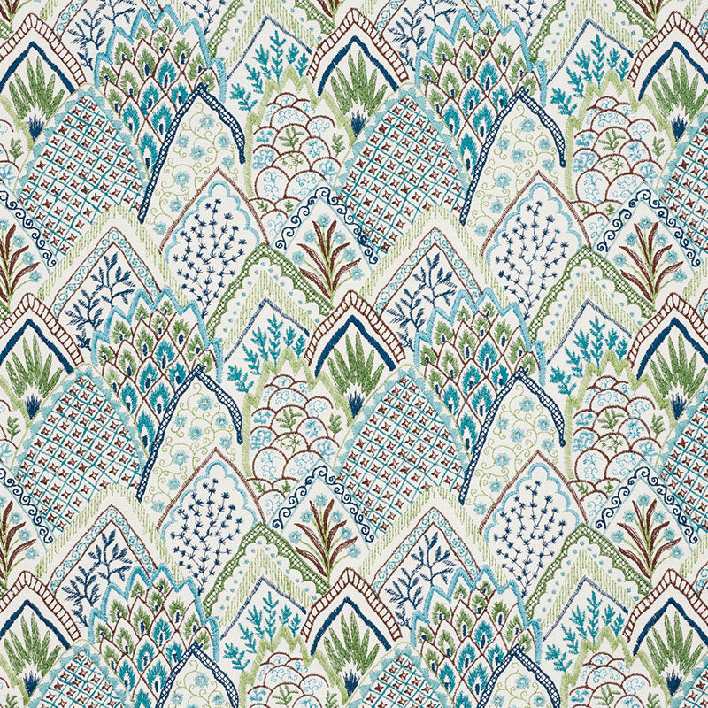 Looking 76311 Albizia Embroidery Blue & Green by Schumacher Fabric