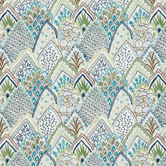 Looking 76311 Albizia Embroidery Blue & Green by Schumacher Fabric