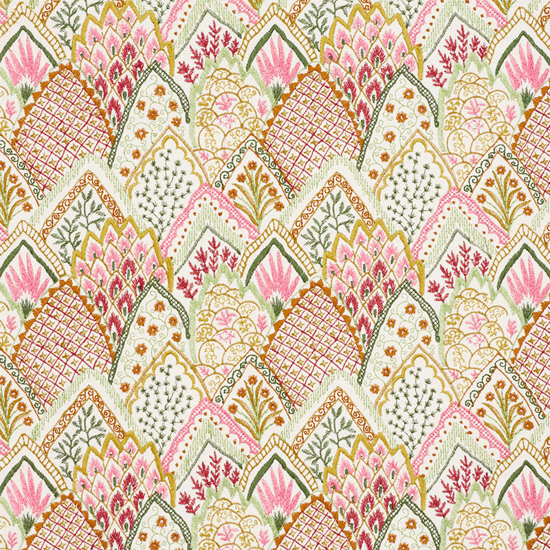 Select 76312 Albizia Embroidery Pink & Leaf by Schumacher Fabric