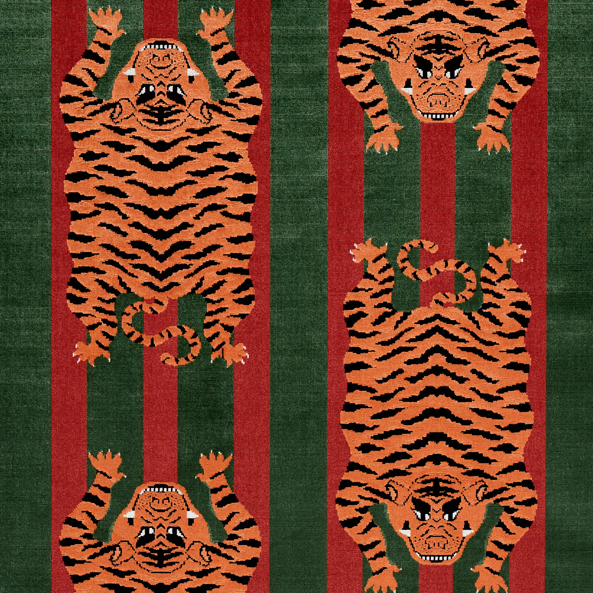 Search 77235 Jokhang Tiger Velvet Red and Green by Schumacher Fabric