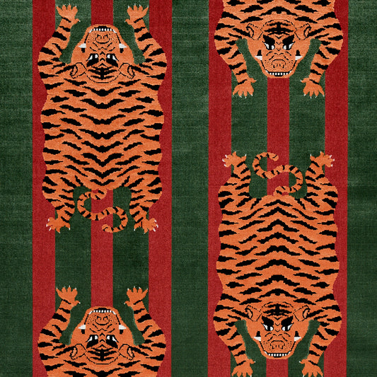 Search 77235 Jokhang Tiger Velvet Red and Green by Schumacher Fabric