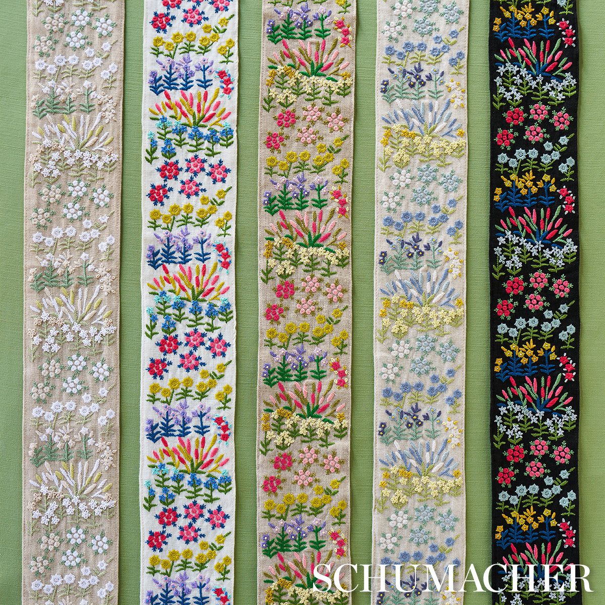 Purchase 79314 | Lula Embroidered Tape, Green - Schumacher Trim