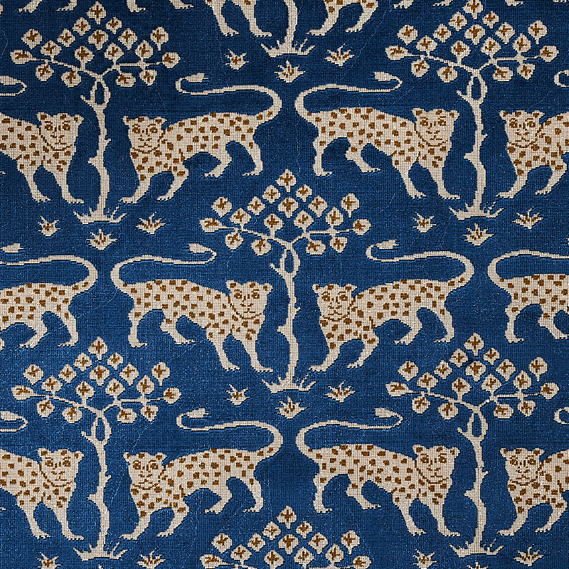 Purchase 80082 Woodland Leopard Velvet, Saphire by Schumacher Fabric