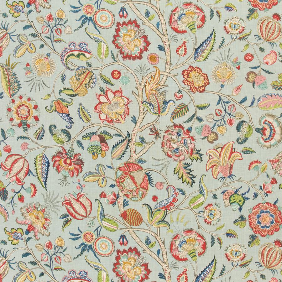 Sample 8014106-57 Aravali Aqua/Rose Botanical Brunschwig and Fils Fabric