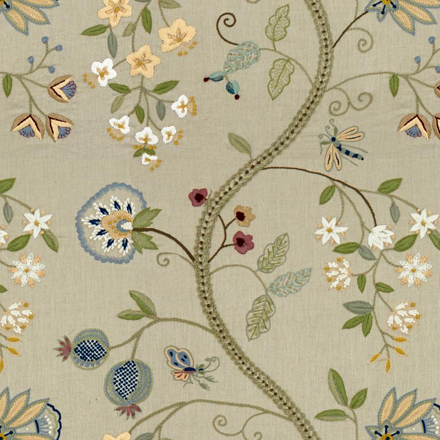 Sample 8015120-1135 Claudia Aqua/Gray Botanical Brunschwig and Fils Fabric
