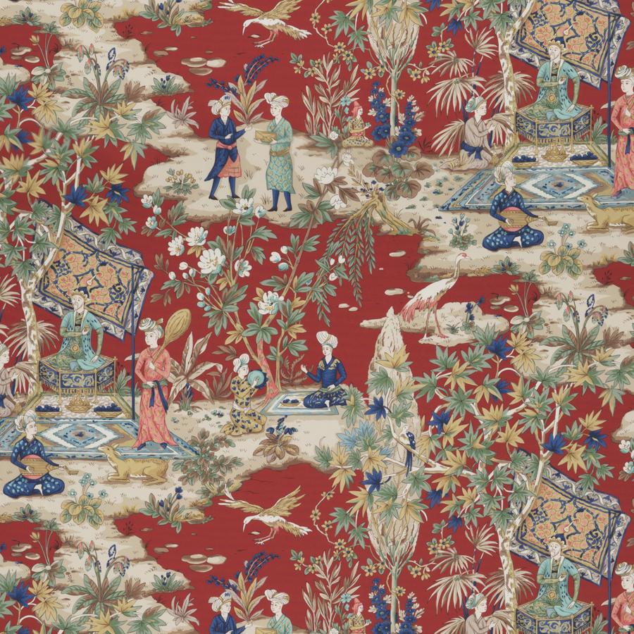 Sample 8018119-19 Lodi Garden Print Red Modern Chinoiserie Brunschwig and Fils Fabric