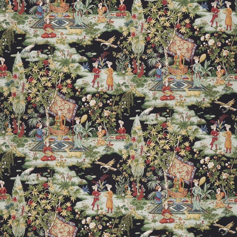 Sample 8018119-8 Lodi Garden Print Onyx Modern Chinoiserie Brunschwig and Fils Fabric