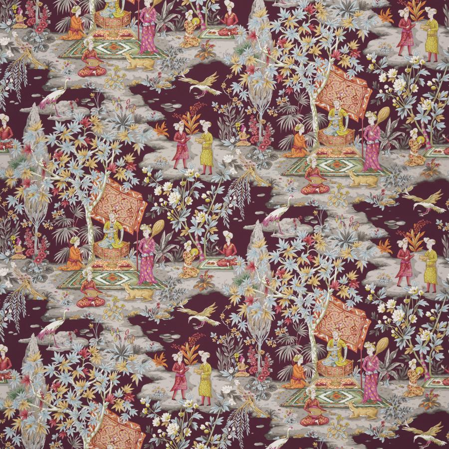 Sample 8018119-909 Lodi Garden Print Plum Modern Chinoiserie Brunschwig and Fils Fabric