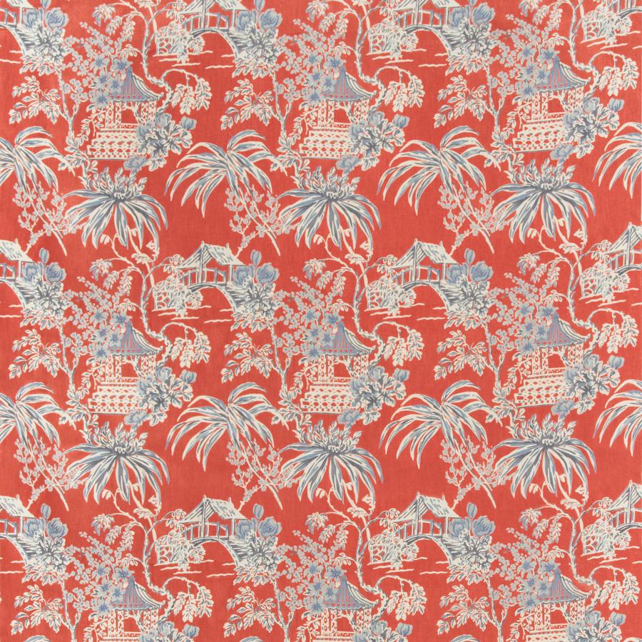 Sample 8019138-195 Tongli Print Red Modern Chinoiserie Brunschwig and Fils Fabric