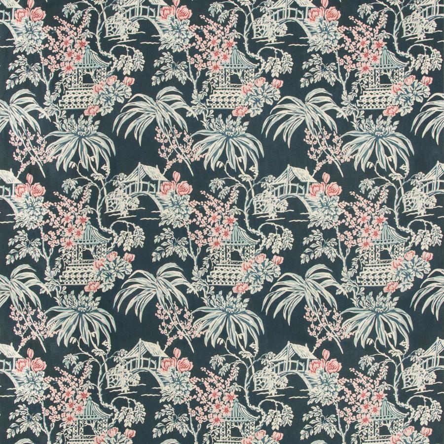 Sample 8019138-557 Tongli Print Midnight Modern Chinoiserie Brunschwig and Fils Fabric