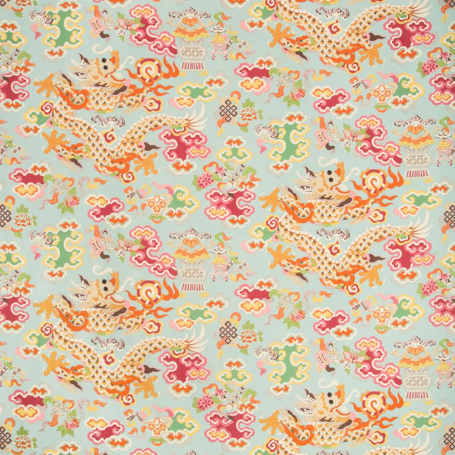 Find 8019140-137 Ming Dragon Print Aqua Modern Chinoiserie by Brunschwig & Fils Fabric
