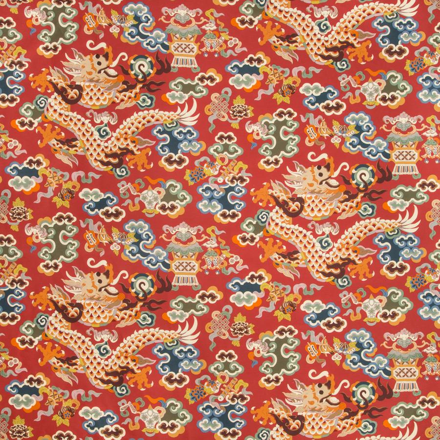 Sample 8019140-195 Ming Dragon Print Claret Modern Chinoiserie Brunschwig and Fils Fabric