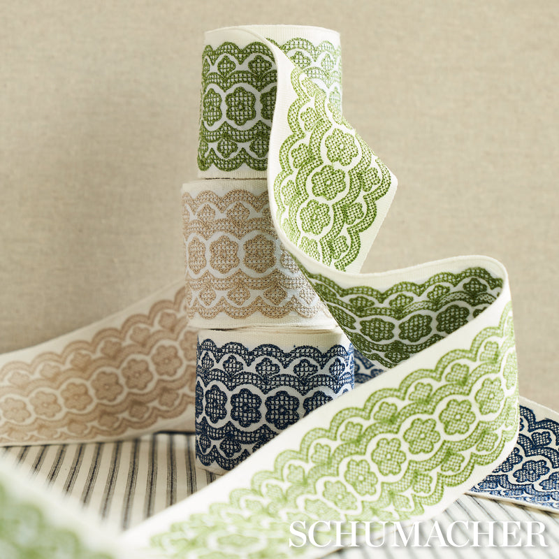 Purchase 80441 | Astrid Embroidered Tape, Green - Schumacher Trim