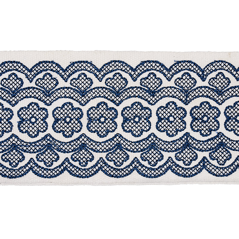 80442 | Astrid Embroidered Tape, Blue - Schumacher Trim
