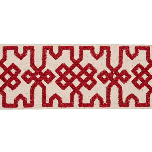 Purchase 80881 | Knotted Trellis Tape, Crimson On Unbleached - Schumacher Trim