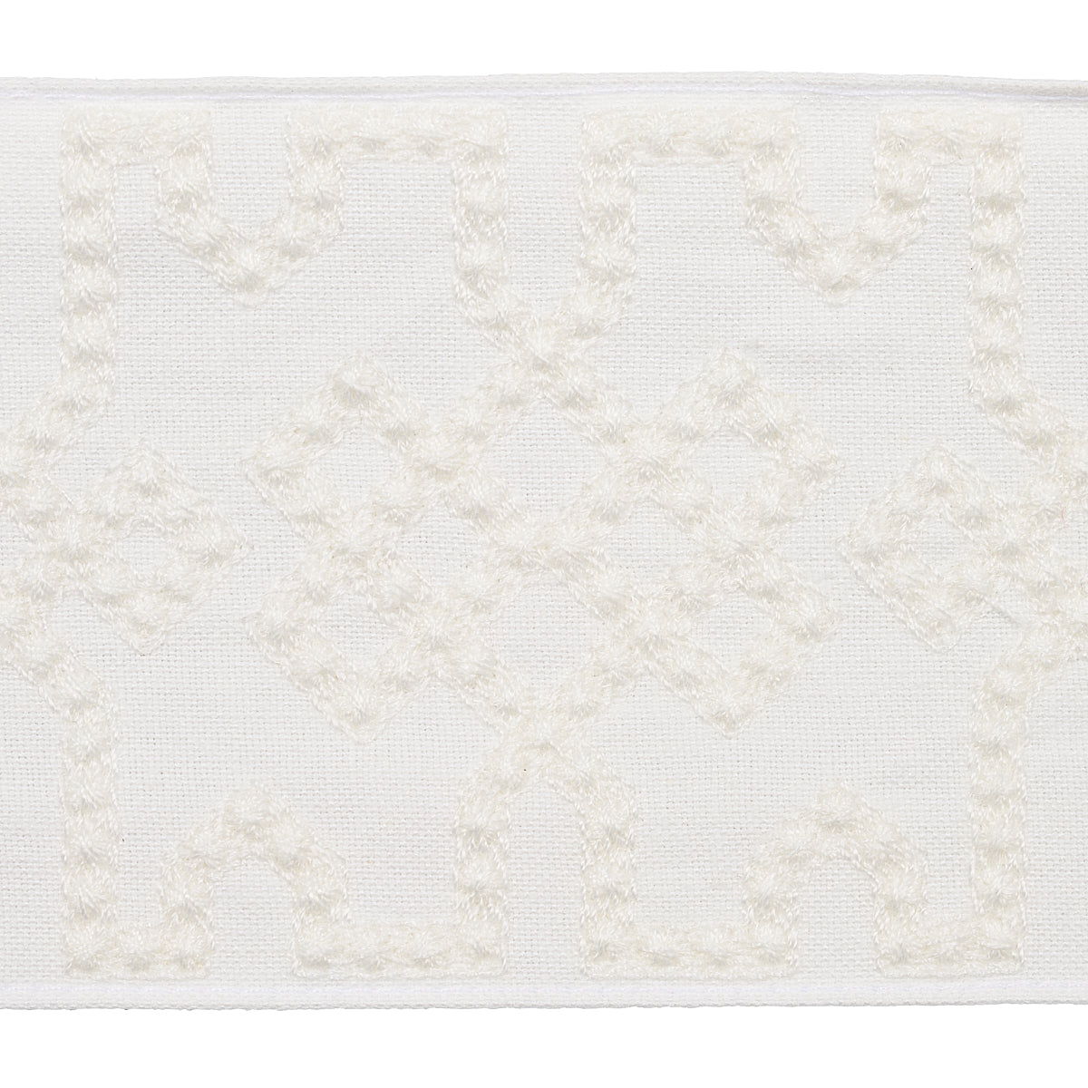 Purchase 80884 | Knotted Trellis Tape, White On White - Schumacher Trim