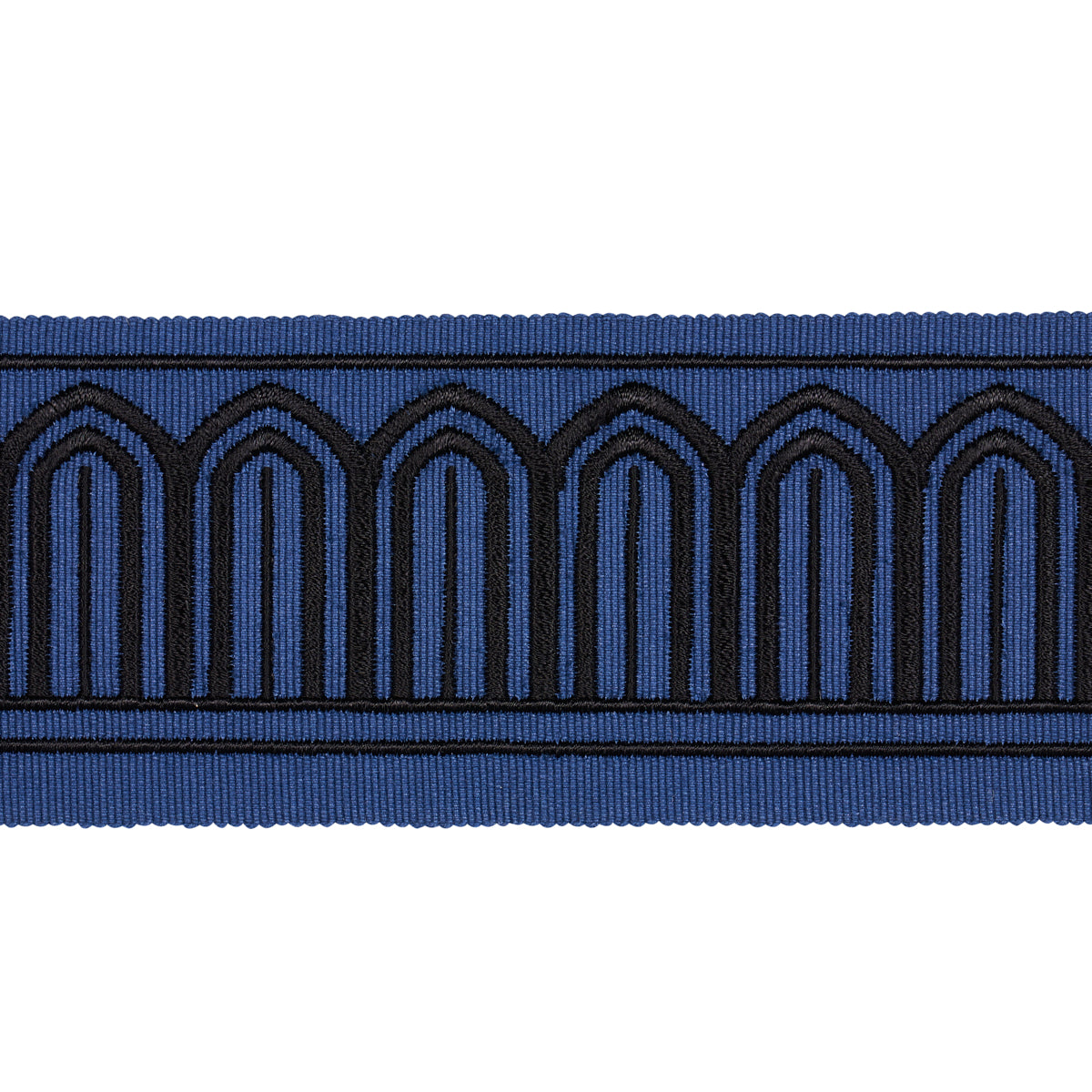 Purchase 81150 | Arches Embroidered Tape Medium, Black On Navy - Schumacher Trim