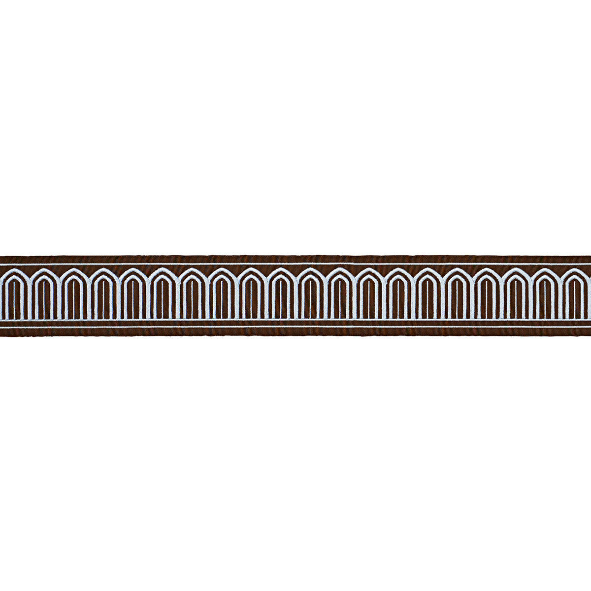 Purchase 81153 | Arches Embroidered Tape Medium, Sky On Brown - Schumacher Trim