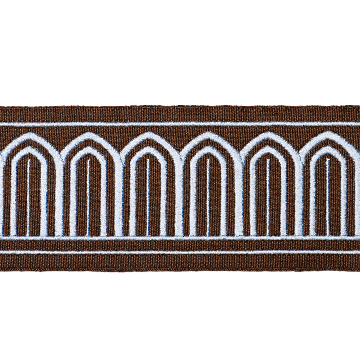 Purchase 81153 | Arches Embroidered Tape Medium, Sky On Brown - Schumacher Trim