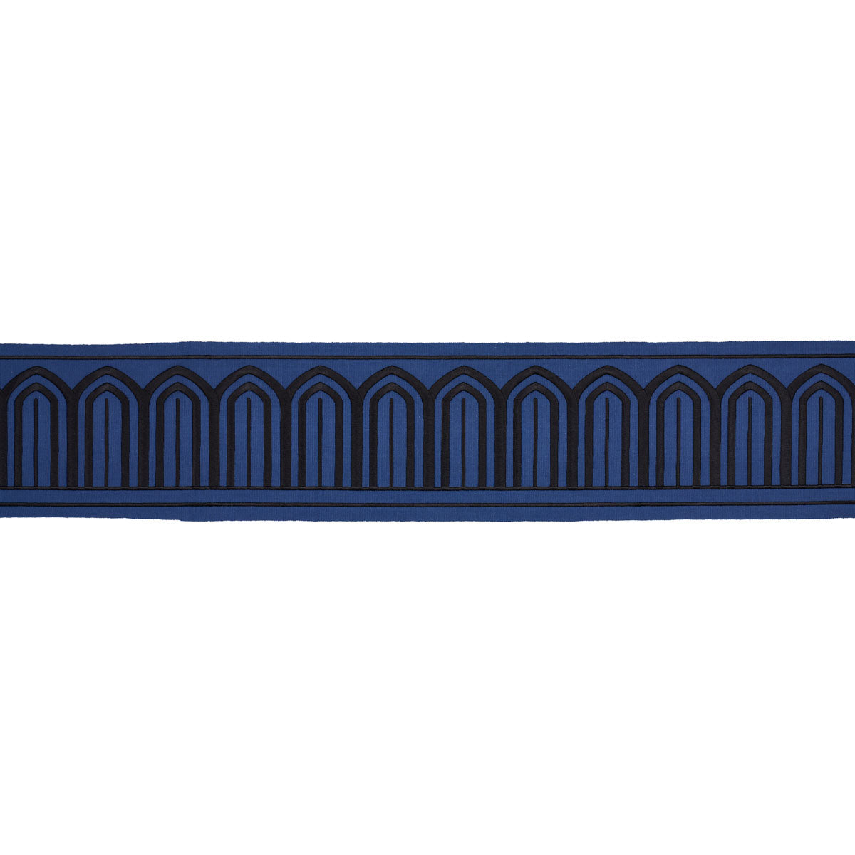 Purchase 81160 | Arches Embroidered Tape Wide, Black On Navy - Schumacher Trim