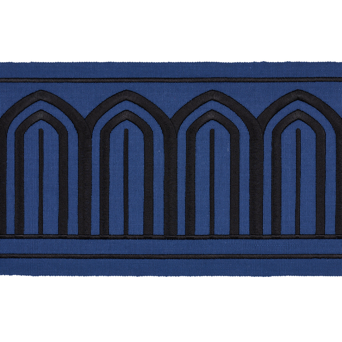 Purchase 81160 | Arches Embroidered Tape Wide, Black On Navy - Schumacher Trim