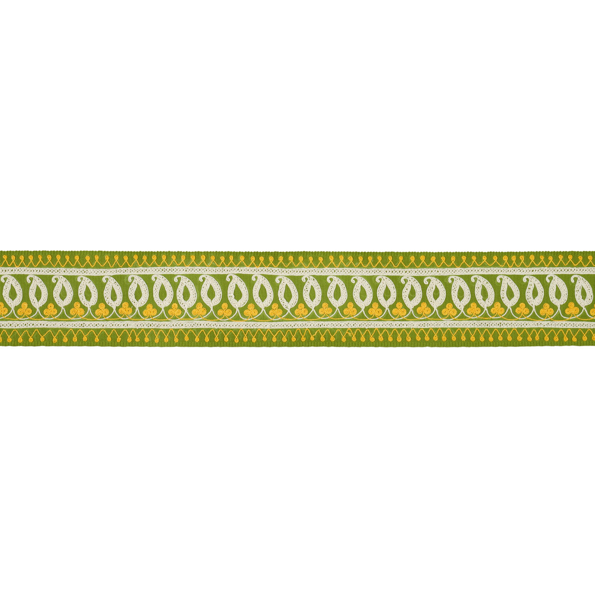 Purchase 81232 | Paisley Embroidered Tape, Green & Yellow - Schumacher Trim