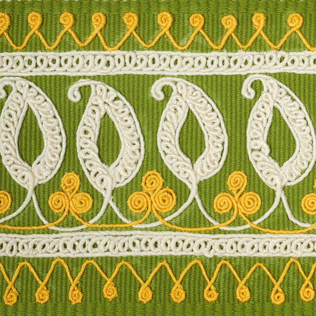 Purchase 81232 | Paisley Embroidered Tape, Green & Yellow - Schumacher Trim