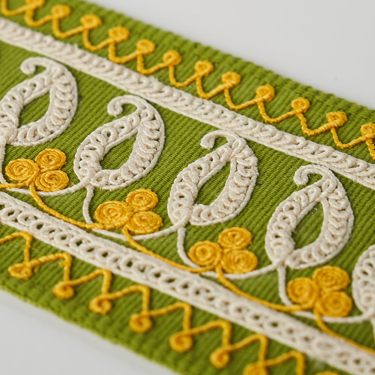 Purchase 81232 | Paisley Embroidered Tape, Green & Yellow - Schumacher Trim