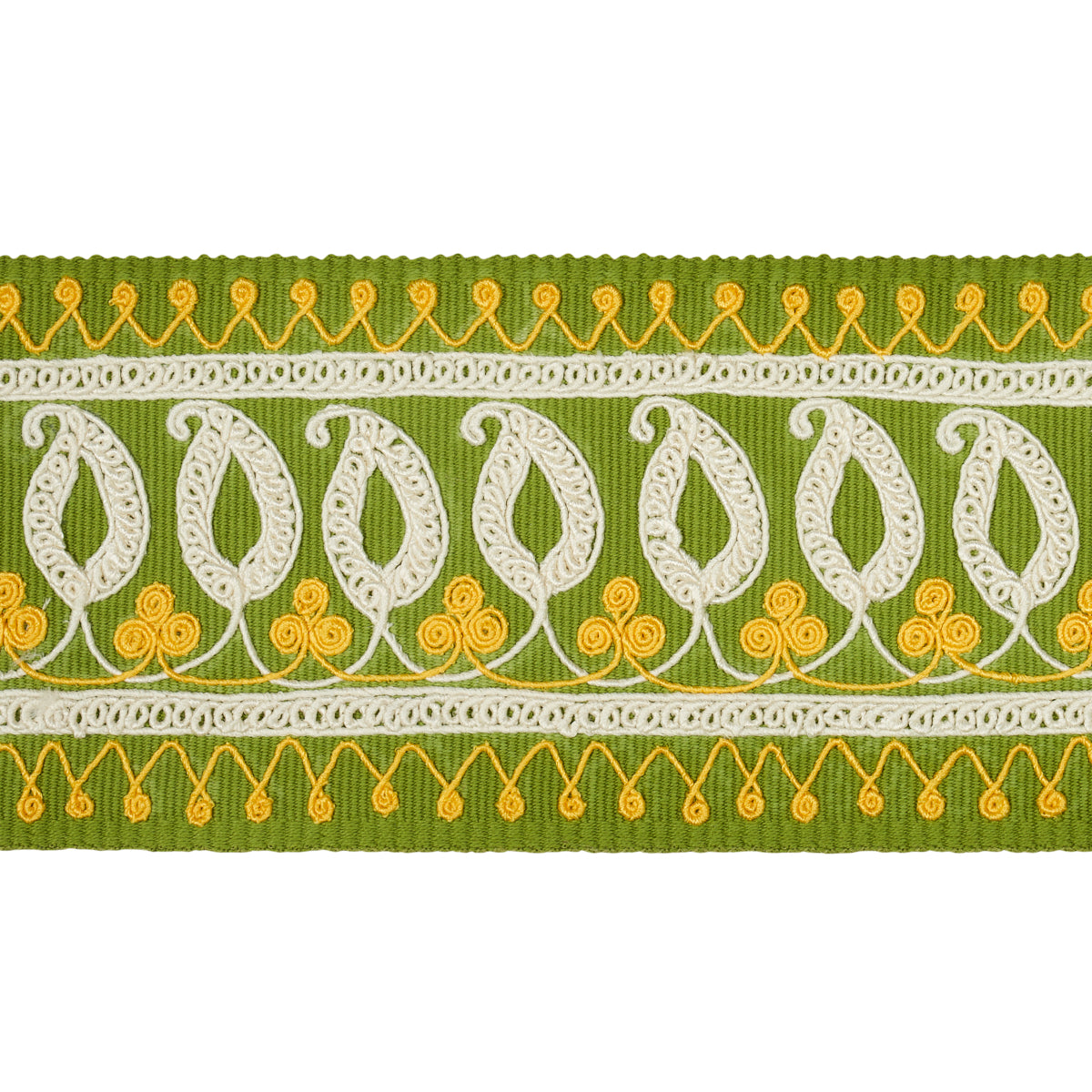 Purchase 81232 | Paisley Embroidered Tape, Green & Yellow - Schumacher Trim