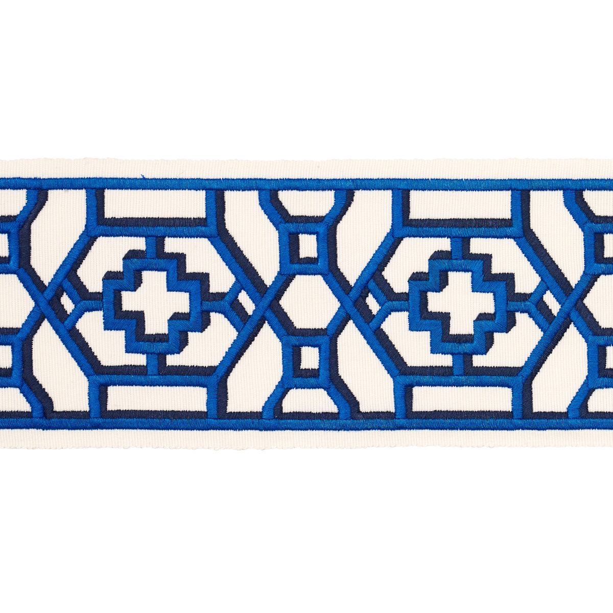 Purchase 81280 | Zanzibar Trellis Tape, Blue - Schumacher Trim