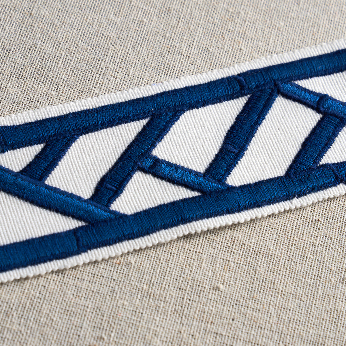 Purchase 81742 | Bamboo Trellis Tape, Blue - Schumacher Trim