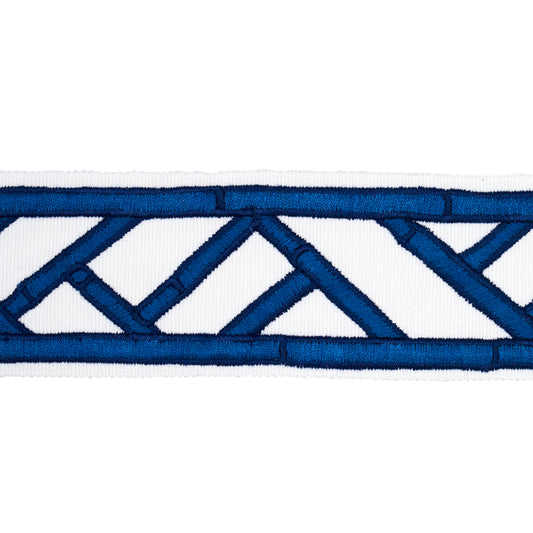 Purchase 81742 | Bamboo Trellis Tape, Blue - Schumacher Trim