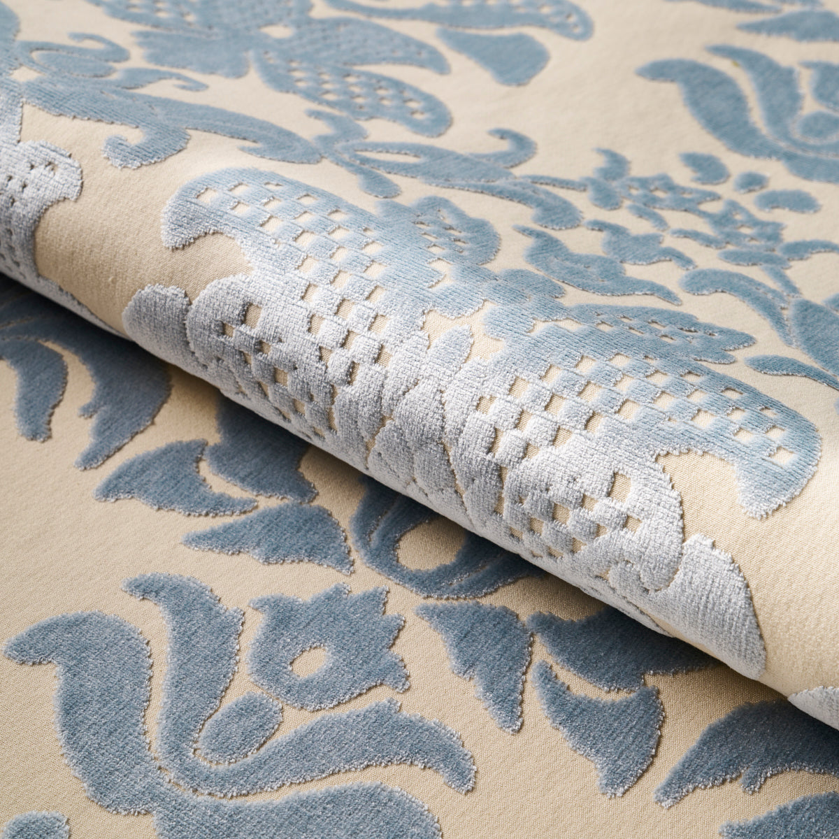 Modern Printed Velvet Floral Blue Damask Multi Colour Pattern Upholstery  Fabric