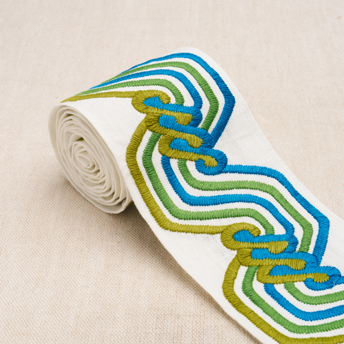 Purchase 83631 | The Twist Embroidered Tape, Peacock - Schumacher Trim