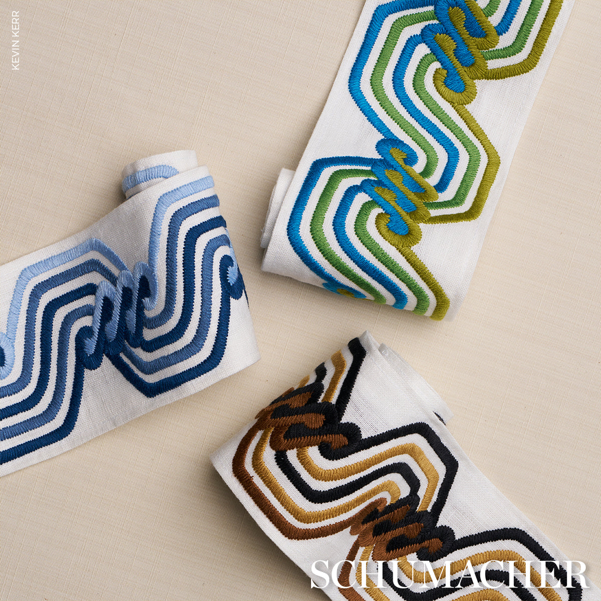 Purchase 83631 | The Twist Embroidered Tape, Peacock - Schumacher Trim