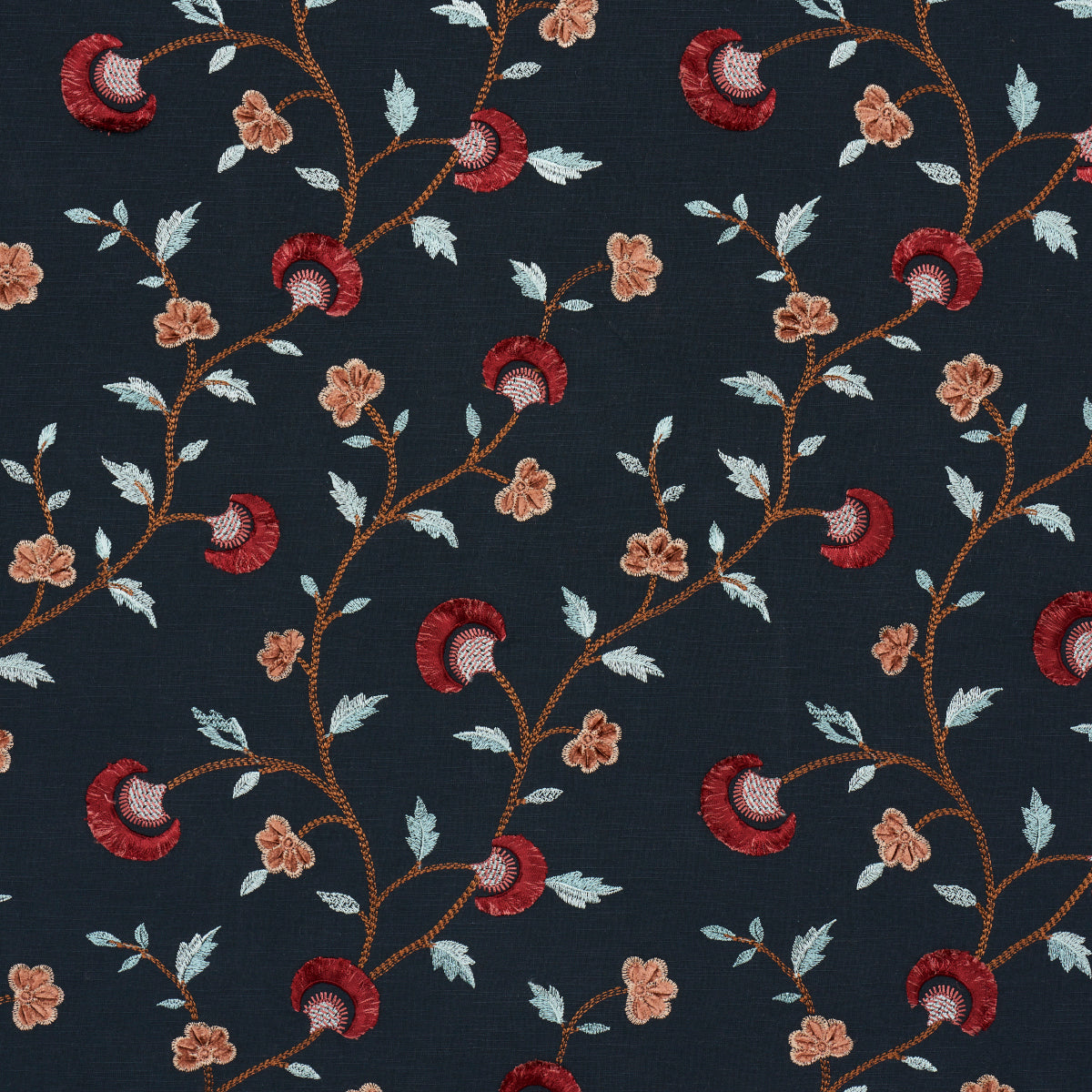 Purchase 83662 | Iyla Embroidery, Midnight & Rouge - Schumacher Fabric