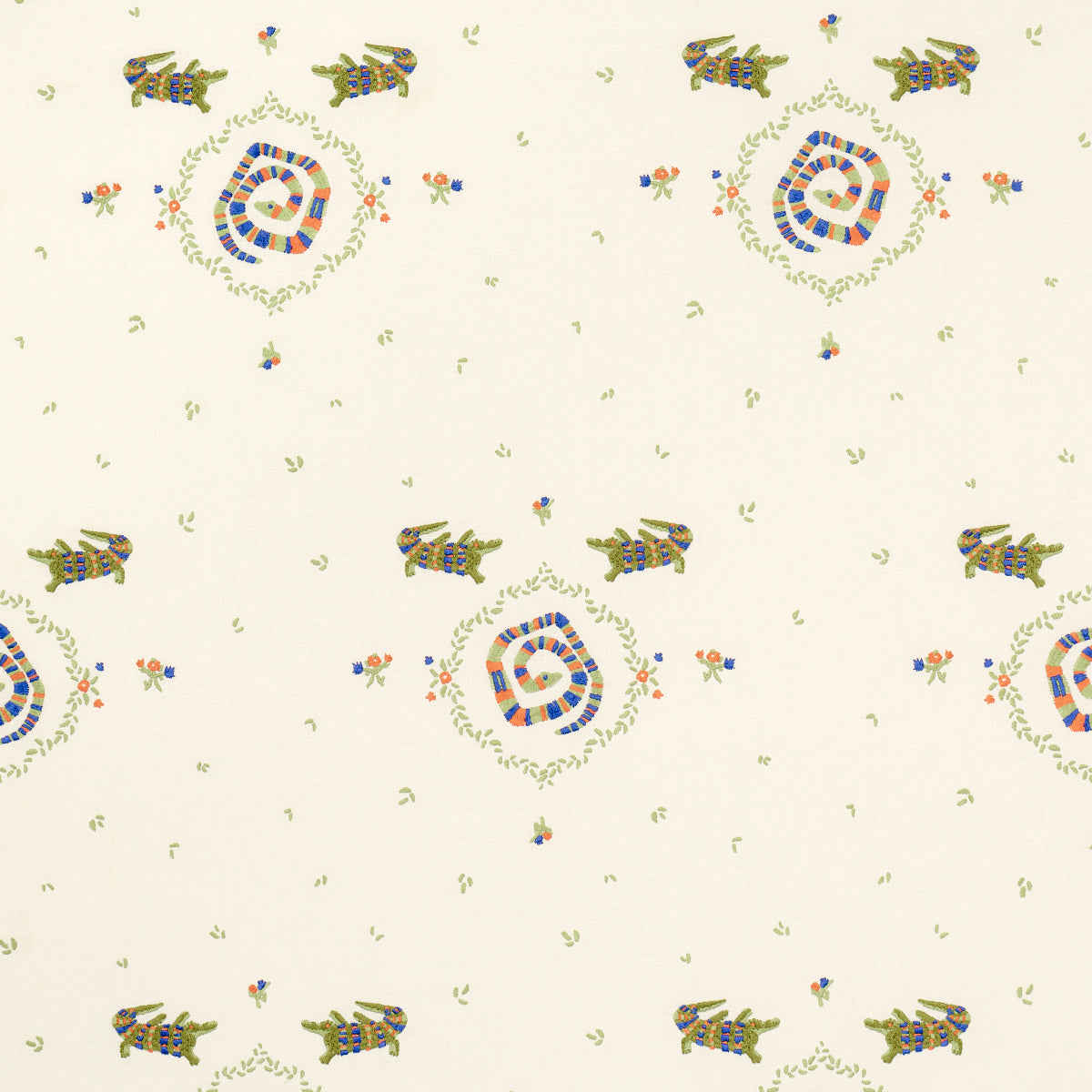 Purchase 84540 | Reptilia Embroidery, Bright Multi On Ivory - Schumacher Fabric