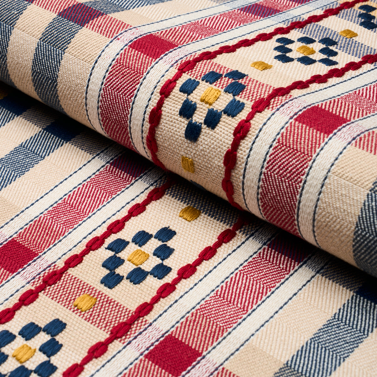 Purchase 84730 | Hutton Hand Woven Check, Rouge & Navy - Schumacher Fabric