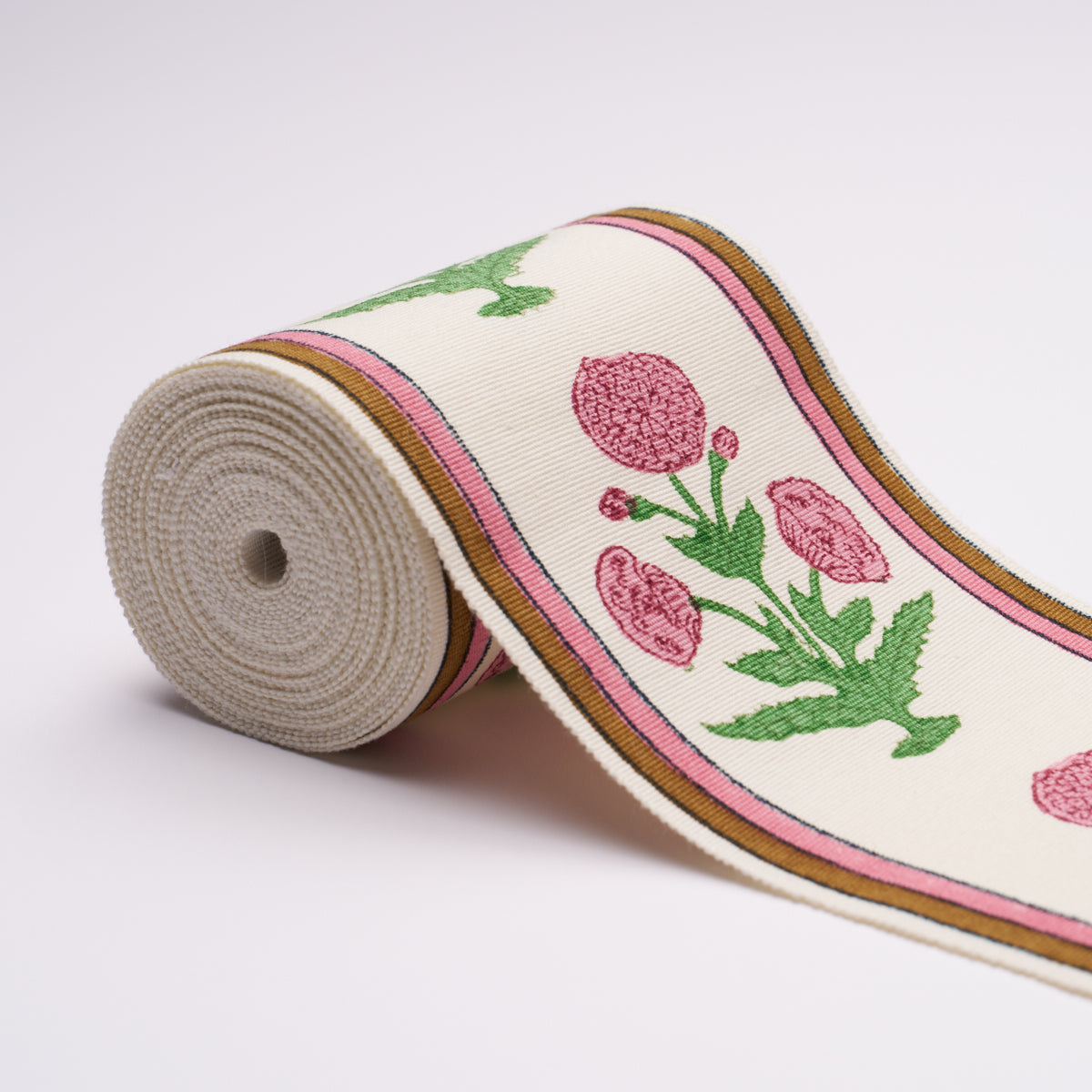 Purchase 85441 | Poppy Hand Block Trim, Pink - Schumacher Trim