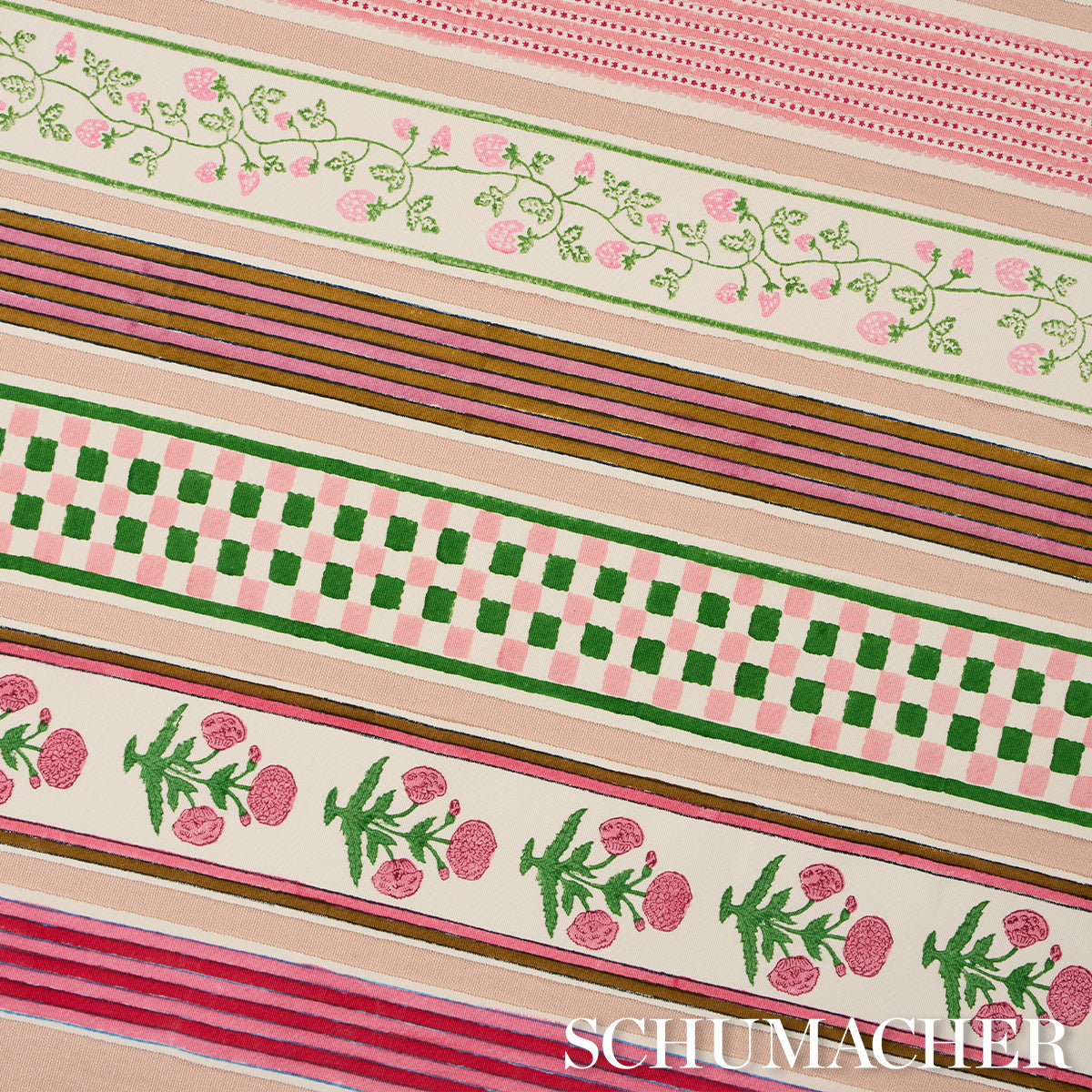 Purchase 85441 | Poppy Hand Block Trim, Pink - Schumacher Trim