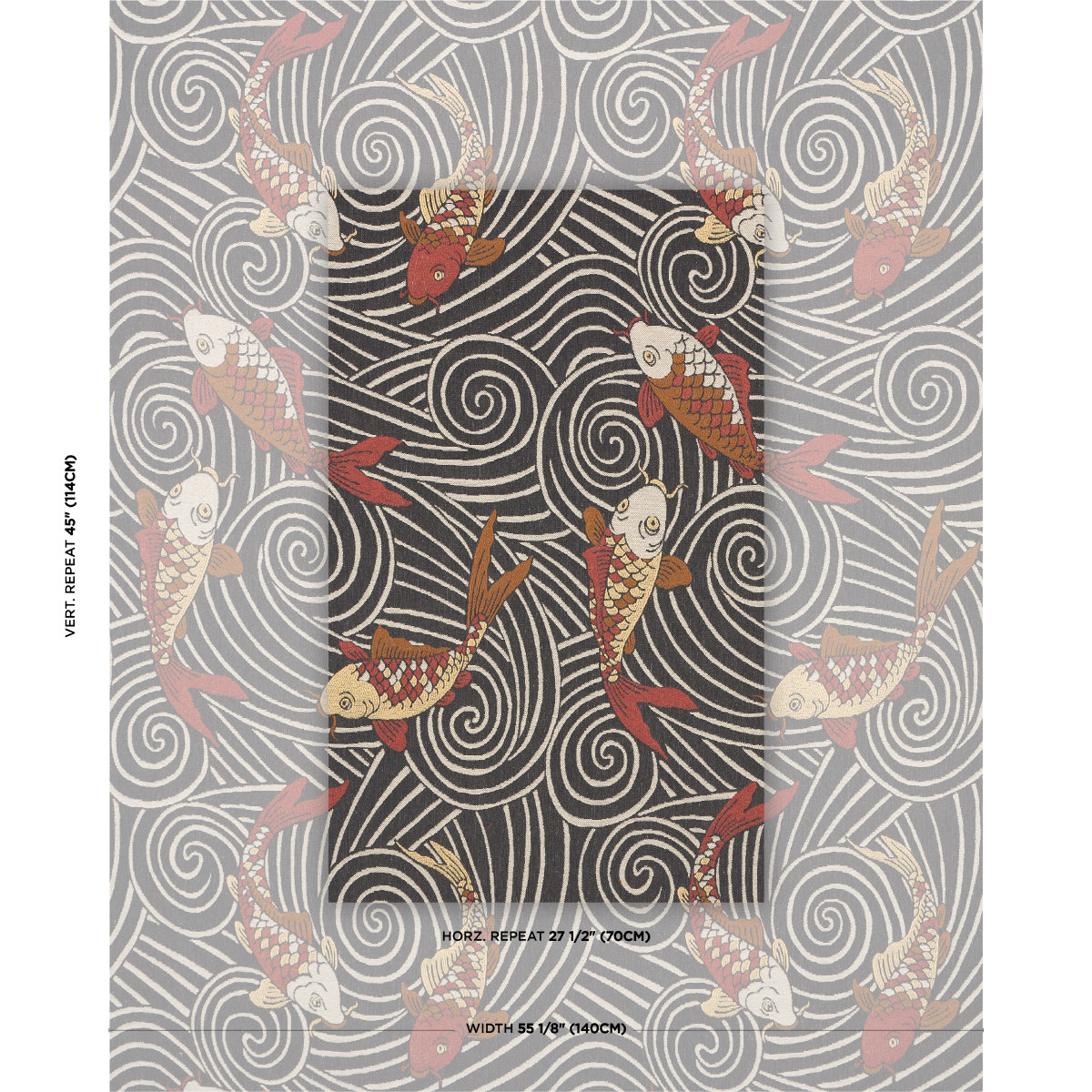 Purchase 85590 | Koi Fish, Midnight - Schumacher Fabric